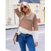Zeagoo Women Waffle Knit Tops V Neck Long Sleeve Tunics Color Block Casual Blouse Fall Fashion 2026 Button Decor T Shirt(Khaki/White)
