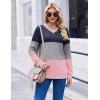 Zeagoo Women Waffle Knit Tops V Neck Long Sleeve Tunics Color Block Casual Blouse Fall Fashion 2026 Button Decor T Shirt(Navy Blue/Grey/Pink)