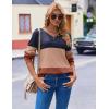 Zeagoo Women Waffle Knit Tops V Neck Long Sleeve Tunics Color Block Casual Blouse Fall Fashion 2026 Button Decor T Shirt(Navy Blue/Khaki/Orange)