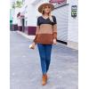 Zeagoo Women Waffle Knit Tops V Neck Long Sleeve Tunics Color Block Casual Blouse Fall Fashion 2026 Button Decor T Shirt(Navy Blue/Khaki/Orange)