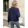 Zeagoo Women’s Bomber Jacket Casual Coat Zip Up Spring Fall Clothes with Pockets S-XXL(Navy Stripes)
