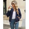 Zeagoo Women’s Bomber Jacket Casual Coat Zip Up Spring Fall Clothes with Pockets S-XXL(Navy Stripes)