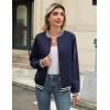Zeagoo Women’s Bomber Jacket Casual Coat Zip Up Spring Fall Clothes with Pockets S-XXL(Navy Stripes)