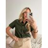Zeagoo Womens Button Down Blouse Rolled Cuffed Short Sleeve Shirts Casual Work Blouse Summer Hawaiian Outfits(Army Green)