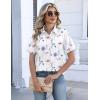Zeagoo Womens Button Down Blouse Rolled Cuffed Short Sleeve Shirts Casual Work Blouse Summer Hawaiian Outfits(Bf112)