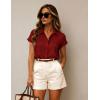 Zeagoo Womens Button Down Blouse Rolled Cuffed Short Sleeve Shirts Casual Work Blouse Summer Hawaiian Outfits(Red)