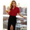 Zeagoo Womens Button Down Blouse Rolled Cuffed Short Sleeve Shirts Casual Work Blouse Summer Hawaiian Outfits(Red)