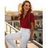 Zeagoo Womens Button Down Blouse Rolled Cuffed Short Sleeve Shirts Casual Work Blouse Summer Hawaiian Outfits(Red)