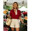 Zeagoo Womens Button Down Blouse Rolled Cuffed Short Sleeve Shirts Casual Work Blouse Summer Hawaiian Outfits(Red)