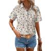 Zeagoo Womens Button Down Blouse Rolled Cuffed Short Sleeve Shirts Casual Work Blouse Summer Hawaiian Outfits(Xh216)
