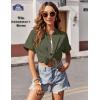 Zeagoo Womens Button Down Shirts Casual Short Sleeve Dress Shirt Textured Collared Summer Clothes Work Blouse(Army Green)
