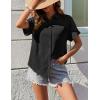 Zeagoo Womens Button Down Shirts Casual Short Sleeve Dress Shirt Textured Collared Summer Clothes Work Blouse(Black)