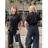 Zeagoo Womens Button Down Shirts Casual Short Sleeve Dress Shirt Textured Collared Summer Clothes Work Blouse(Black)