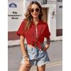 Zeagoo Womens Button Down Shirts Casual Short Sleeve Dress Shirt Textured Collared Summer Clothes Work Blouse(Bright Red)