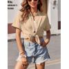 Zeagoo Womens Button Down Shirts Casual Short Sleeve Dress Shirt Textured Collared Summer Clothes Work Blouse(Champagne)