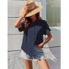 Zeagoo Womens Button Down Shirts Casual Short Sleeve Dress Shirt Textured Collared Summer Clothes Work Blouse(Deep Blue)