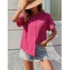Zeagoo Womens Button Down Shirts Casual Short Sleeve Dress Shirt Textured Collared Summer Clothes Work Blouse(Hot Pink)