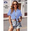 Zeagoo Womens Button Down Shirts Casual Short Sleeve Dress Shirt Textured Collared Summer Clothes Work Blouse(Light Blue)
