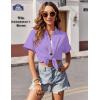 Zeagoo Womens Button Down Shirts Casual Short Sleeve Dress Shirt Textured Collared Summer Clothes Work Blouse(Light Purple)