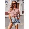 Zeagoo Womens Button Down Shirts Casual Short Sleeve Dress Shirt Textured Collared Summer Clothes Work Blouse(Pink)