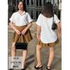 Zeagoo Womens Button Down Shirts Casual Short Sleeve Dress Shirt Textured Collared Summer Clothes Work Blouse(White)