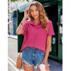 Zeagoo Womens Button Down Shirts Color Block Short Sleeve Cotton Linen Summer Causal Blouses Tops(Hot Pink)