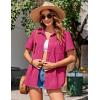 Zeagoo Womens Button Down Shirts Color Block Short Sleeve Cotton Linen Summer Causal Blouses Tops(Hot Pink)