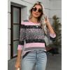Zeagoo Women’s Casual 3/4 Sleeve T-Shirts Round Neck Cute Tunic Tops Basic Tees Blouses Business Work Tee Top(Pink Stripe-tz245)