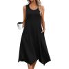 Zeagoo Womens Casual Dress for Summer Tank Dress Loose Flowy Beach Dress with Pockets Hankerchief Flare Midi Sundress 2026(Solid Black)