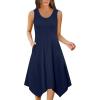 Zeagoo Womens Casual Dress for Summer Tank Dress Loose Flowy Beach Dress with Pockets Hankerchief Flare Midi Sundress 2026(Solid Navy)