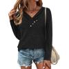 Zeagoo Women’s Casual Tunic Tops Long Sleeve Shirts for Leggings V Neck Button Fall Pullover Blouse Loose Sweatshirts(Black)