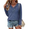 Zeagoo Women’s Casual Tunic Tops Long Sleeve Shirts for Leggings V Neck Button Fall Pullover Blouse Loose Sweatshirts(Blv)