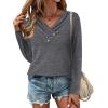 Zeagoo Women’s Casual Tunic Tops Long Sleeve Shirts for Leggings V Neck Button Fall Pullover Blouse Loose Sweatshirts(Dark Gray)