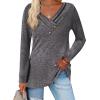 Zeagoo Women’s Casual Tunic Tops Long Sleeve Shirts for Leggings V Neck Button Fall Pullover Blouse Loose Sweatshirts(Dark Gray)