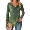 Zeagoo Women’s Casual Tunic Tops Long Sleeve Shirts for Leggings V Neck Button Fall Pullover Blouse Loose Sweatshirts(Green-floral Printed)