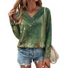 Zeagoo Women’s Casual Tunic Tops Long Sleeve Shirts for Leggings V Neck Button Fall Pullover Blouse Loose Sweatshirts(Green-floral Printed)
