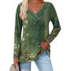Zeagoo Women’s Casual Tunic Tops Long Sleeve Shirts for Leggings V Neck Button Fall Pullover Blouse Loose Sweatshirts(Green-floral Printed)