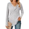 Zeagoo Women’s Casual Tunic Tops Long Sleeve Shirts for Leggings V Neck Button Fall Pullover Blouse Loose Sweatshirts(Grey)
