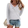 Zeagoo Women’s Casual Tunic Tops Long Sleeve Shirts for Leggings V Neck Button Fall Pullover Blouse Loose Sweatshirts(Grey)