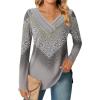 Zeagoo Women’s Casual Tunic Tops Long Sleeve Shirts for Leggings V Neck Button Fall Pullover Blouse Loose Sweatshirts(Grey-printed)