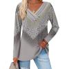 Zeagoo Women’s Casual Tunic Tops Long Sleeve Shirts for Leggings V Neck Button Fall Pullover Blouse Loose Sweatshirts(Grey-printed)
