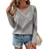 Zeagoo Women’s Casual Tunic Tops Long Sleeve Shirts for Leggings V Neck Button Fall Pullover Blouse Loose Sweatshirts(Grey-printed)