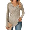 Zeagoo Women’s Casual Tunic Tops Long Sleeve Shirts for Leggings V Neck Button Fall Pullover Blouse Loose Sweatshirts(Khaki)