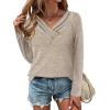 Zeagoo Women’s Casual Tunic Tops Long Sleeve Shirts for Leggings V Neck Button Fall Pullover Blouse Loose Sweatshirts(Khaki)