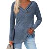 Zeagoo Women’s Casual Tunic Tops Long Sleeve Shirts for Leggings V Neck Button Fall Pullover Blouse Loose Sweatshirts(Navy)