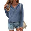 Zeagoo Women’s Casual Tunic Tops Long Sleeve Shirts for Leggings V Neck Button Fall Pullover Blouse Loose Sweatshirts(Navy)
