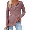 Zeagoo Women’s Casual Tunic Tops Long Sleeve Shirts for Leggings V Neck Button Fall Pullover Blouse Loose Sweatshirts(Red)