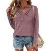 Zeagoo Women’s Casual Tunic Tops Long Sleeve Shirts for Leggings V Neck Button Fall Pullover Blouse Loose Sweatshirts(Red)