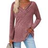 Zeagoo Women’s Casual Tunic Tops Long Sleeve Shirts for Leggings V Neck Button Fall Pullover Blouse Loose Sweatshirts(Red-02)