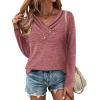 Zeagoo Women’s Casual Tunic Tops Long Sleeve Shirts for Leggings V Neck Button Fall Pullover Blouse Loose Sweatshirts(Red-02)